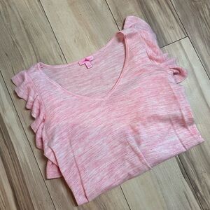 NET Lilly Pulitzer Fresca sweater ruffle top coral reef print